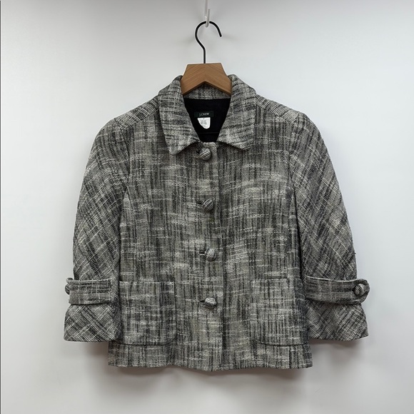 J. Crew Twee Waverly Tweed Plaid Single Breasted Blazer Jacket Retro Black 2 - Picture 1 of 7